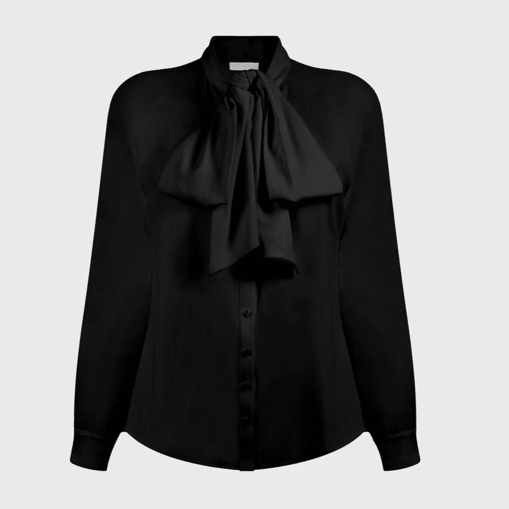 NWT Anne Fontaine Santana shirt Black Bow Shirt‎ in Crepe With Pointed Collar 14